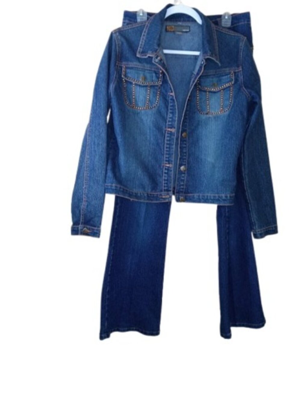 Vintage Neeso Womens Denim Set Mid Rise Bootcut Jeans & Jacket Embellished 10